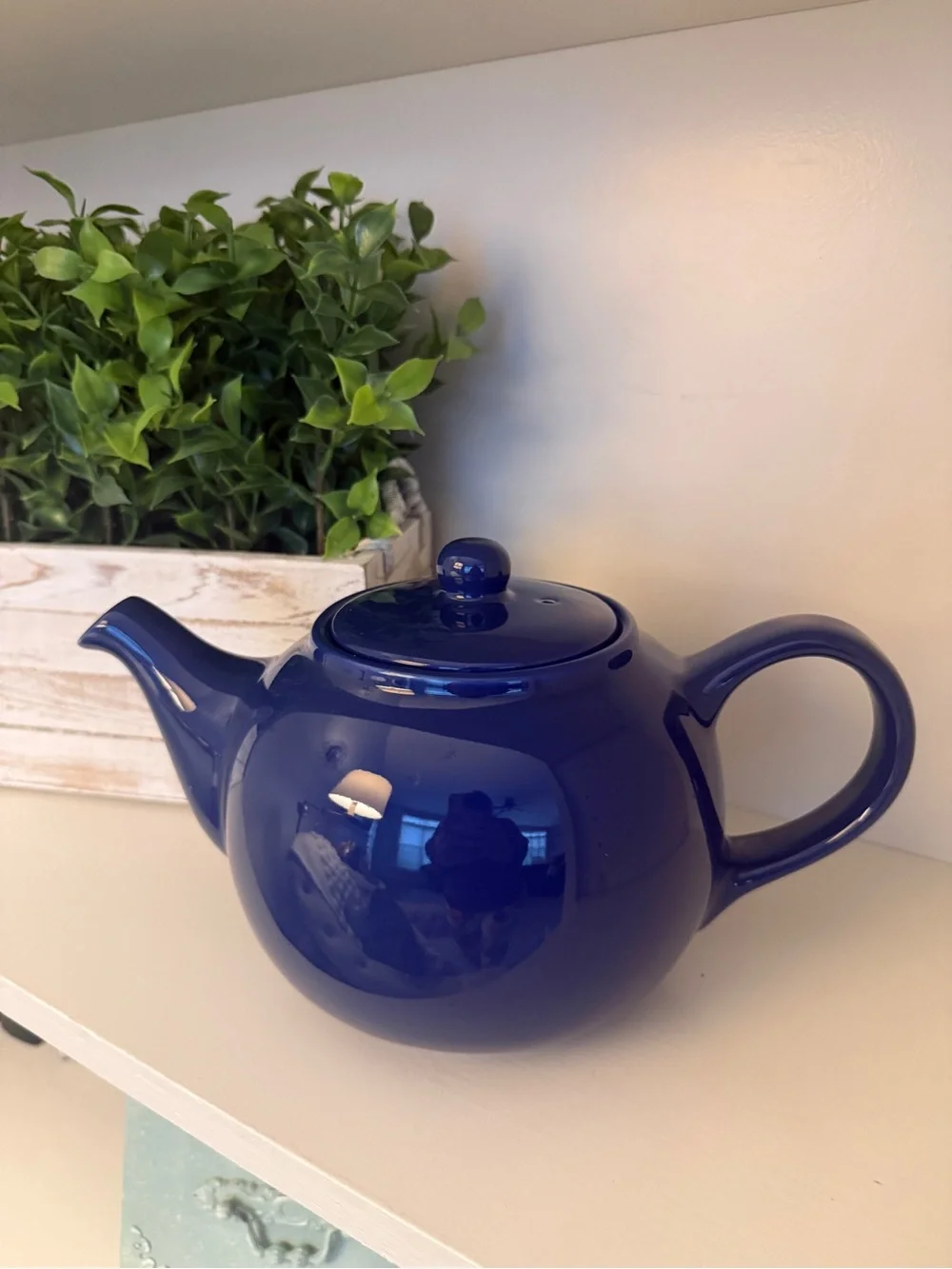 Cobalt Blue Ceramic Teapot Large Glossy Classic Cottage Kitchen Tea Pot